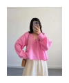 Kadın Uzun Kol Pembe Premium Müslin Kumaş Gömlek Bluz