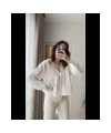 Kadın Uzun Kol Beyaz Premium Müslin Kumaş Gömlek Bluz