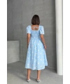 Kadın Papatya Desenli Bebe Mavisi Poplin Midi Elbise