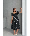 Kadın Papatya Desenli Siyah Poplin Midi Elbise