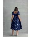 Kadın Papatya Desenli Lacivert Poplin Midi Elbise
