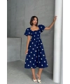 Kadın Papatya Desenli Lacivert Poplin Midi Elbise