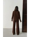 Kadın Acı Kahverengi Kol Düğme Detaylı Bluz Pantolon Alt Üst İkili Triko Takım