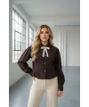 Kadın Kahverengi Fiyonk ve Detaylı Şık Gömlek