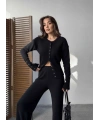 Kadın Siyah Cıtcıt Detaylı Hırka Pantolon Alt Üst İkili Triko Takım (S/M Beden)