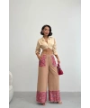 Kadın Kahverengi Etnik Desenli Sofya Keten Pantolon