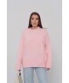 Kadın Şeker Pembe Bisiklet Yaka Pamuksu Dokulu Uzun Kol Triko Kazak