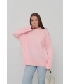 Kadın Şeker Pembe Bisiklet Yaka Pamuksu Dokulu Uzun Kol Triko Kazak