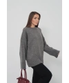 Kadın Oversize Antrasit Bisiklet Yaka Pamuksu Dokulu Triko Kazak
