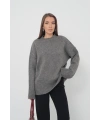 Kadın Oversize Antrasit Bisiklet Yaka Pamuksu Dokulu Triko Kazak