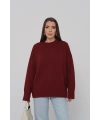Kadın Oversize Bordo Bisiklet Yaka Pamuksu Dokulu Uzun Kol Triko Kazak