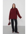 Kadın Oversize Bordo Bisiklet Yaka Pamuksu Dokulu Uzun Kol Triko Kazak