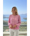 Kadın Şeker Pembe Fiyonk Detaylı Düğmeli Uzun Kol Gömlek Bluz