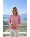 Kadın Şeker Pembe Fiyonk Detaylı Düğmeli Uzun Kol Gömlek Bluz