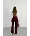 Kadın Bordo Yüksek Bel Likralı Cırt Bant Kapamalı Geniş Paça Palazzo Pantolon