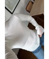 Kadın Beyaz Yarım Balıkçı Yaka Dantel Kol Detaylı Fitilli Triko Bluz (S/M Beden)