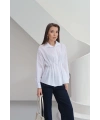 Kadın Beyaz Şık Belden Oturmalı Pensli Uzun Kol Gömlek