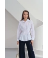Kadın Beyaz Şık Belden Oturmalı Pensli Uzun Kol Gömlek