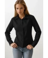 Kadın Siyah Slim Fit Pensli Dar Kesim Günlük Şık Gömlek