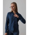 Kadın Lacivert Slim Fit Pensli Dar Kesim Günlük Şık Gömlek