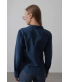 Kadın Lacivert Slim Fit Pensli Dar Kesim Günlük Şık Gömlek