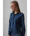 Kadın Lacivert Slim Fit Pensli Dar Kesim Günlük Şık Gömlek
