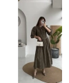 Kadın Kahverengi Çiçek Nakışlı Gömlek Beli Lastikli Etek Bluz İkili Takım