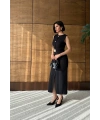 Kadın Siyah Şık Kemer Detaylı Kolsuz Slim Midi Boy elbise
