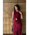Kadın Bordo Şık Kemer Detaylı Kolsuz Slim Midi Boy elbise