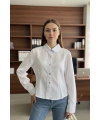 Kadın Beyaz Şık Dantel Detaylı Dar Kesim Gömlek