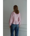 Kadın Şeker Pembe Bohem Tarz Önden Bağlamalı Bebe Yaka Uzun Kol Müslin Bluz