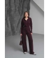 Kadın Acı Kahverengi Cıtcıt Detaylı Polo Yaka Bluz Geniş Paça Pantolon Alt Üst İkili Triko Takım