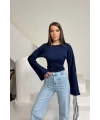 Kadın Lacivert Bisiklet Yaka Uzun İspanyol Kol Yumuşacık Body Bluz