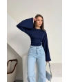 Kadın Lacivert Bisiklet Yaka Uzun İspanyol Kol Yumuşacık Body Bluz