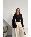 Kadın Siyah Bisiklet Yaka Uzun İspanyol Kol Yumuşacık Body Bluz