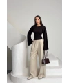 Kadın Siyah Bisiklet Yaka Uzun İspanyol Kol Yumuşacık Body Bluz