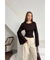 Kadın Siyah Bisiklet Yaka Uzun İspanyol Kol Yumuşacık Body Bluz