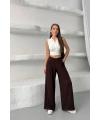 Kadın Acı Kahve Yüksek Bel Hareket Özgürlüğü Sunan Beli Lastikli Geniş Paça Pantolon