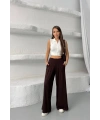 Kadın Acı Kahve Yüksek Bel Hareket Özgürlüğü Sunan Beli Lastikli Geniş Paça Pantolon