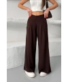 Kadın Acı Kahve Yüksek Bel Hareket Özgürlüğü Sunan Beli Lastikli Geniş Paça Pantolon