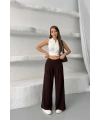 Kadın Lacivert Yüksek Bel Hareket Özgürlüğü Sunan Beli Lastikli Geniş Paça Pantolon
