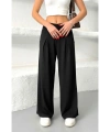 Kadın Siyah Yüksek Bel Hareket Özgürlüğü Sunan Beli Lastikli Geniş Paça Pantolon