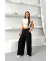 Kadın Siyah Yüksek Bel Hareket Özgürlüğü Sunan Beli Lastikli Geniş Paça Pantolon