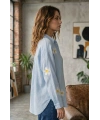 Kadın Bebe Mavisi Papatya Desenli Müslin Kumaş Uzun Kollu Oversize Gömlek