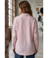 Kadın Pembe Papatya Desenli Müslin Kumaş Uzun Kollu Oversize Gömlek