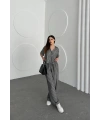 Kadın Çizgili Gipeli Gömlek Geniş Paça Pantolon İkili Takım