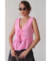 Kadın Pembe Önü Bağcıklı Müslin Bluz