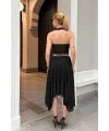 Kadın Siyah Halter Yaka Crop Bluz Astarlı Etek İkili Takım