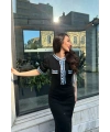 Kadın Siyah Şık Jean Detaylı Düğmeli Uzun Elbise (S/M)