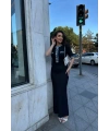 Kadın Siyah Şık Jean Detaylı Düğmeli Uzun Elbise (S/M)